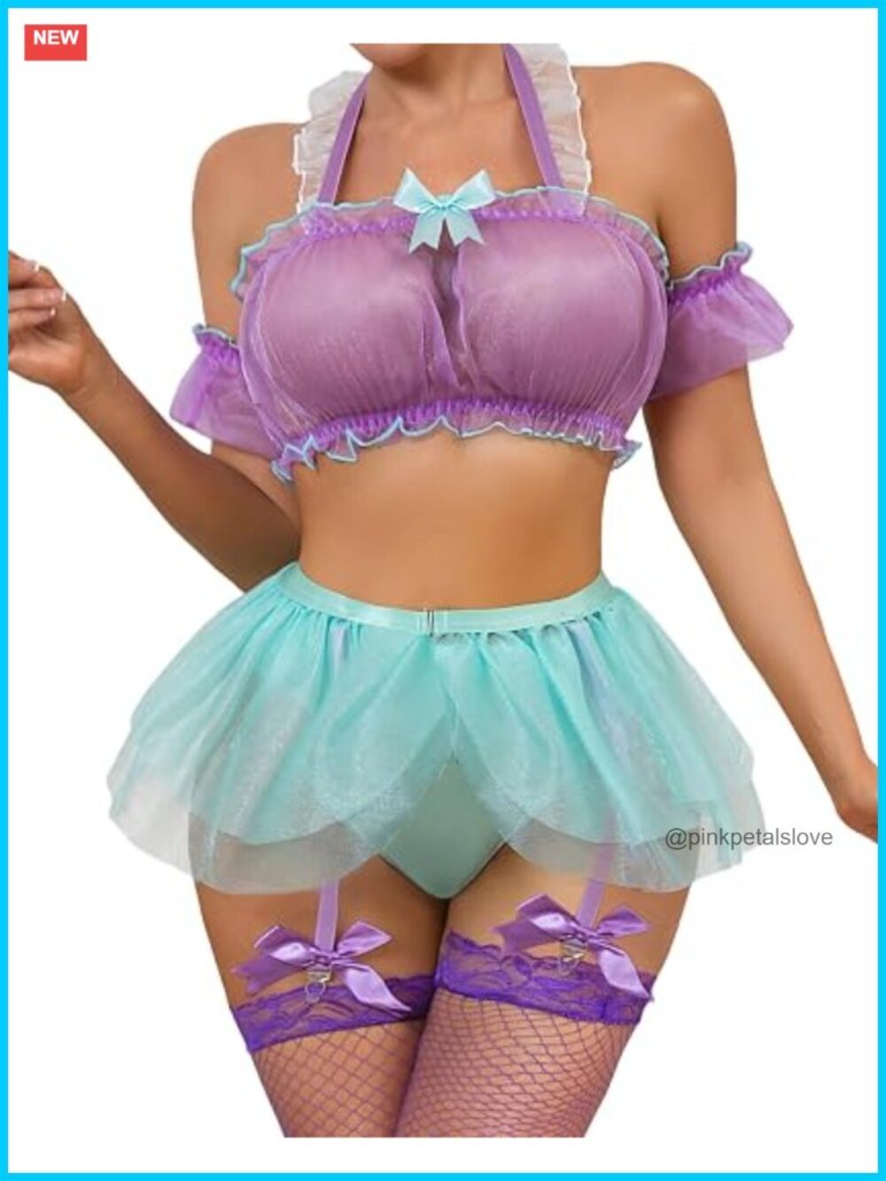5-Piece Lingerie Set with Garter Belt - Mesh Princess Costume